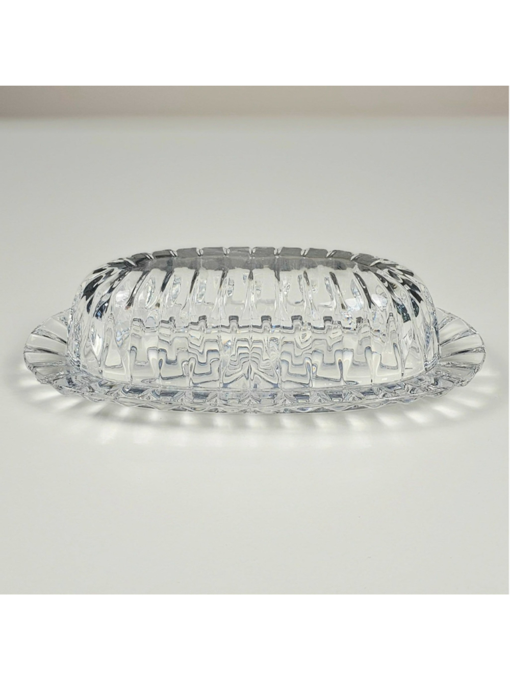 Vintage Mikasa Park Lane Lead Crystal Covered Butter Dish Lid 1/4 Lb Tray 1980s